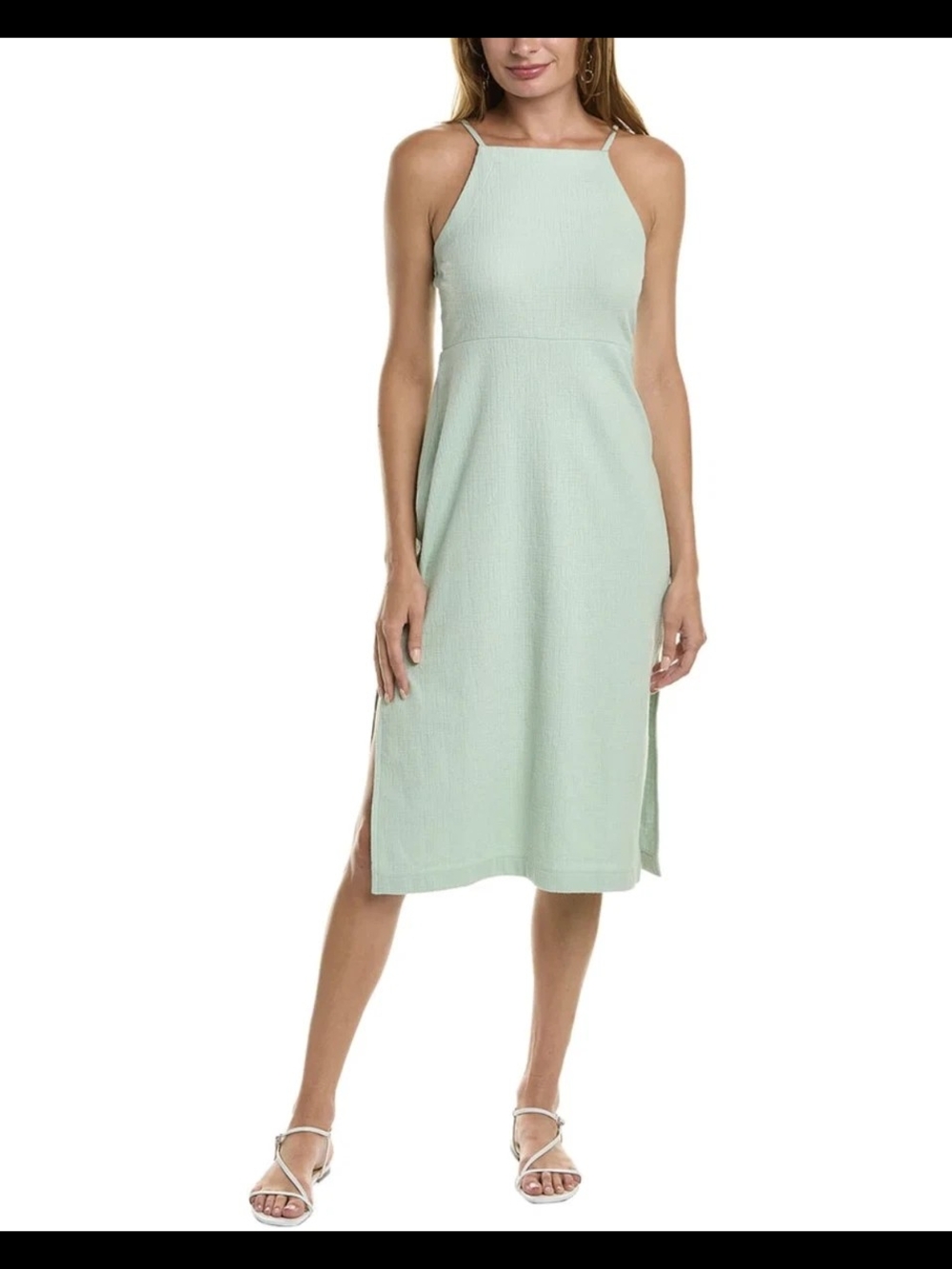 MADEWELL GREEN MINT CROSSHATCH TEXTURE KNEE-LENGTH APRON CAMI DRESS SzM New